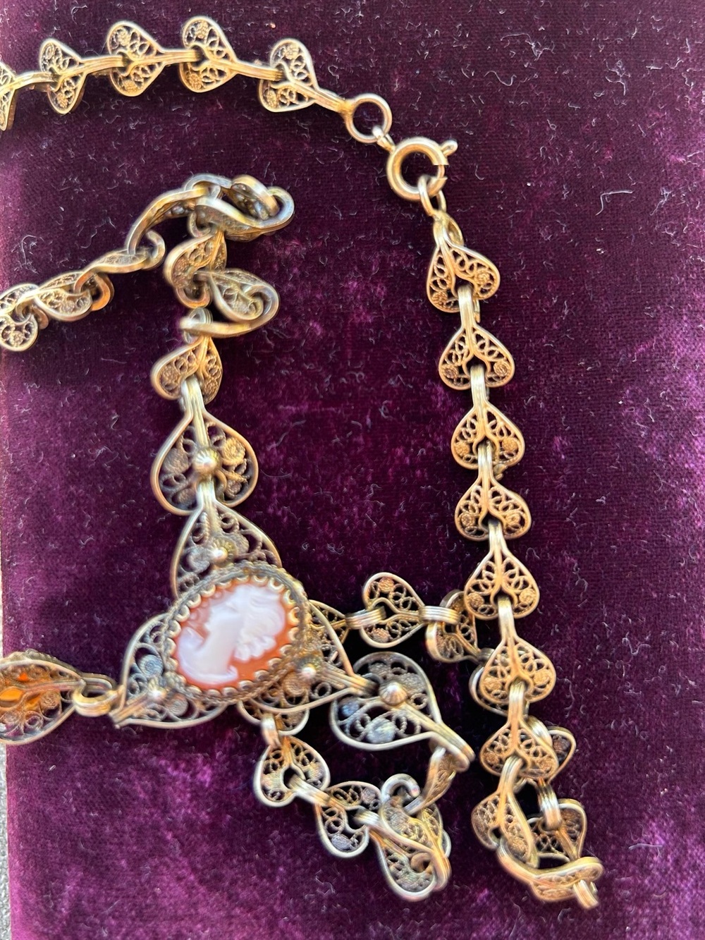Antique 800 silver & gold vermeil filigree cameo necklace - Picture 5 of 6